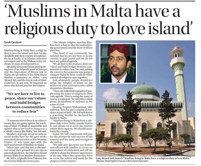 Muslims in Malta have a religious duty to love Malta!